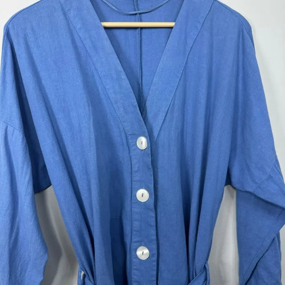 Zara Women's Blue Romper XS Linen V-Neck Jumpsuit Vacation Resort